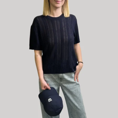 BOMPARD - Pull Col Rond Pointelle Marine
